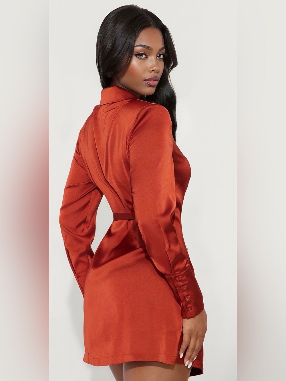 Rust Satin Wrap Mini Dress - Picture 3 of 3